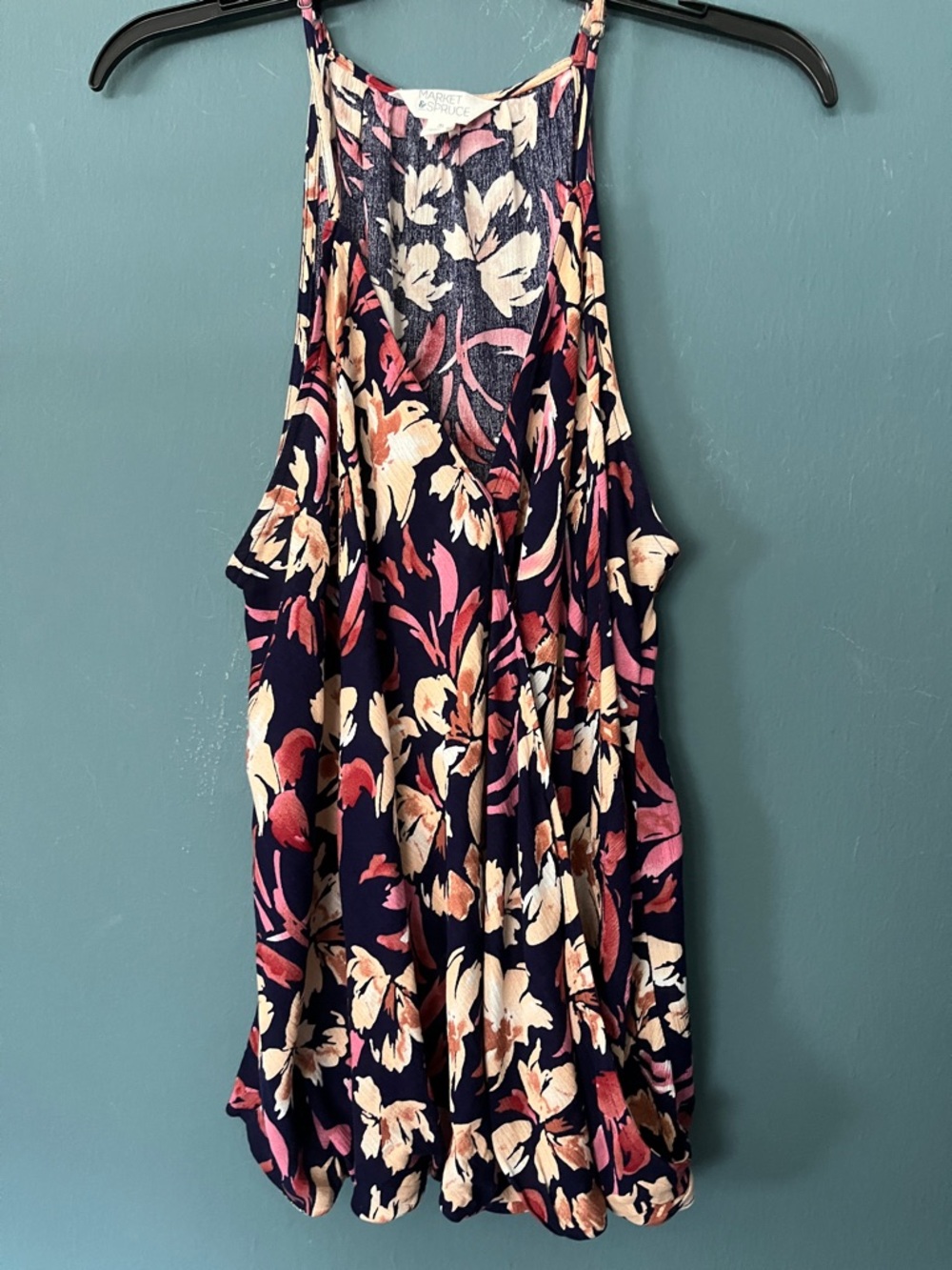 Market & Spruce Navy Floral Halter Dress with Pink & Cream Accents